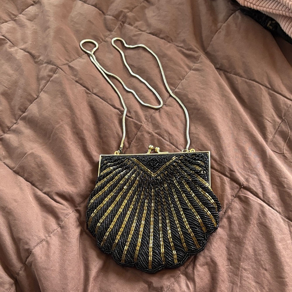 Magid Black and Gold Shell Clutch